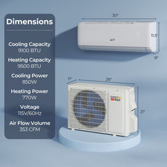 Airtural Series 9100 BTU 20.5 SEER2 WiFi Enabled Mini Split AC 115V Compatible with Alexa
