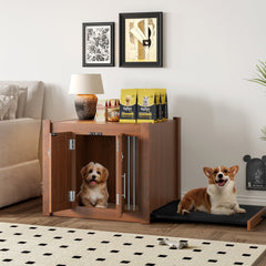2 in 1 Walnut Dog Crate Nightstand with Storage