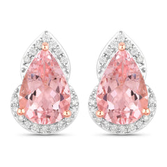 2.37 Carat Genuine Morganite and White Diamond 14K Rose Gold Earrings