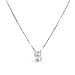 10K White Gold Diamond Accent "A" Initial Script Style Pendant Necklace