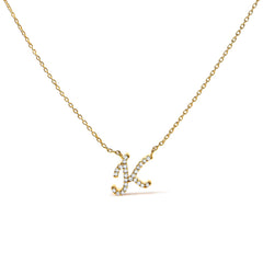 10K White Gold Diamond Accent "A" Initial Script Style Pendant Necklace