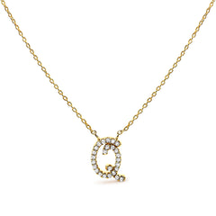 10K White Gold Diamond Accent "A" Initial Script Style Pendant Necklace