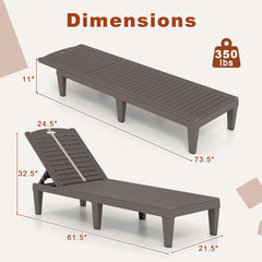 Outdoor PP Chaise Lounge Chairs Set of 2 with 4-Position Adjustable Backrests