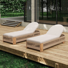 Outdoor Chaise Lounge Chair with Acacia Wood and Adjustable Backrest
