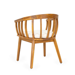 Klismos Dining Armchair Set of 2 with Solid Wood Construction and Curved Backrest in Teak and Beige