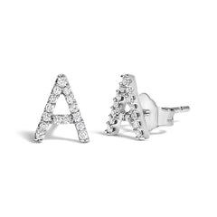 10K White Gold 1/10 Cttw Diamond Initial “A†Stud Earring