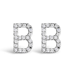 10K White Gold 1/10 Cttw Diamond Initial “A†Stud Earring
