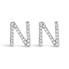 10K White Gold 1/10 Cttw Diamond Initial “A†Stud Earring