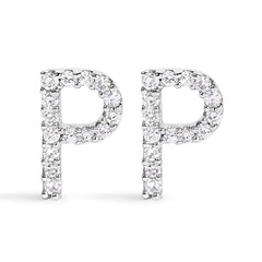 10K White Gold 1/10 Cttw Diamond Initial “A†Stud Earring