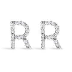 10K White Gold 1/10 Cttw Diamond Initial “A†Stud Earring
