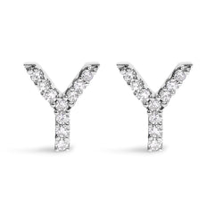 10K White Gold 1/10 Cttw Diamond Initial “A†Stud Earring