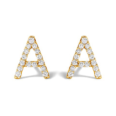 10K White Gold 1/10 Cttw Diamond Initial “A†Stud Earring