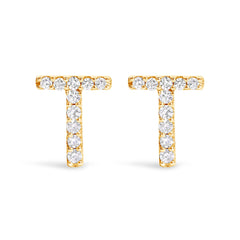 10K White Gold 1/10 Cttw Diamond Initial “A†Stud Earring