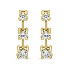 14K Yellow Gold 1/2 Cttw Round Diamond 3 Stone Graduated Linear Drop Past, Present and Future Stud Earrings (H-I Color, SI1-SI2 Clarity)