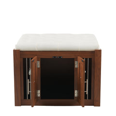 2 in 1 Walnut Dog Crate Nightstand with Storage