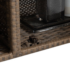 Outdoor Wicker Bar Cart with Glass Top and Wheels