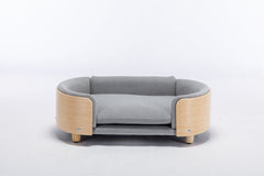 Scandinavian Style Elevated Dog Bed Pet Sofa Velvet Cushion Mid Size Light Grey