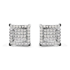 10K White Gold 1 1/4 Cttw Princess Diamond Composite Double Square and Halo Stud Earrings (I-J Color, I1-I2 Clarity)