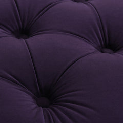 Dawn Tufted Round Ottoman in Purple Velvet with Nailhead Accents