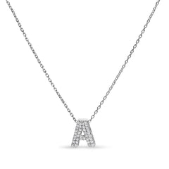 10K White Gold Diamond Accent "A" Initial Bubble Pendant Necklace