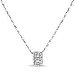 10K White Gold Diamond Accent "A" Initial Bubble Pendant Necklace