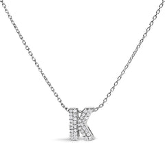 10K White Gold Diamond Accent "A" Initial Bubble Pendant Necklace
