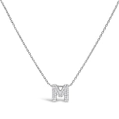 10K White Gold Diamond Accent "A" Initial Bubble Pendant Necklace