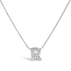 10K White Gold Diamond Accent "A" Initial Bubble Pendant Necklace