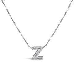 10K White Gold Diamond Accent "A" Initial Bubble Pendant Necklace