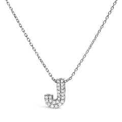 10K White Gold Diamond Accent "A" Initial Bubble Pendant Necklace