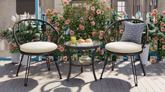 U_STYLE Outdoor Leisure Set, 2 Rattan Single Chairs with Glass Round Table