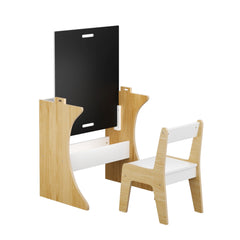 Table Set With 1 Chair, Multifunctional Study Table Convertible Top For Study Drawing & Play - White