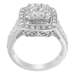 10K White Gold Diamond Cluster Ring (1 Cttw, H-I Color, SI2-I1 Clarity) - Size 6-1/2
