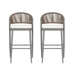Outdoor Bar Height Metal Frame Counter Stools with Scallop-Shaped Backrest & Water-Resistant Cushions