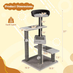 93 CM Tall Cat Tree Kitten Tower with Sisal and Jute Scratching Posts-Gray