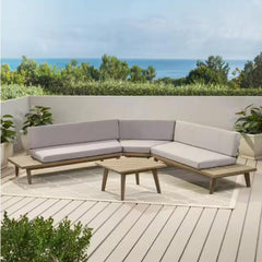 Hillcrest V Shaped 4-Piece Sofa Set - Gray Acacia Wood with Water Resistant Fabric