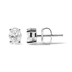 14K White Gold 2.0 Cttw Prong Set Lab Grown Oval Diamond Solitaire Stud Earring (F-G Color, VS1-VS2 Clarity)
