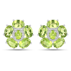 18K White Gold Plated 9.26 Carat Genuine Peridot and White Topaz .925 Sterling Silver Earrings