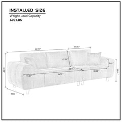 111.81 Inch Sectional Sofa Couch Fabric Couch in White