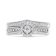 .925 Sterling Silver 1/3 Cttw Diamond Halo and Pave Shank Engagement Ring Set (I-J Color, I3 Clarity) - Ring Size 7