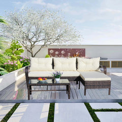 Outdoor Patio Furniture 3-Piece Conversation Set (Beige Cushion)