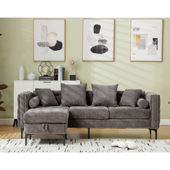 L Shaped Sectional Sofa Chenille Dark Gray