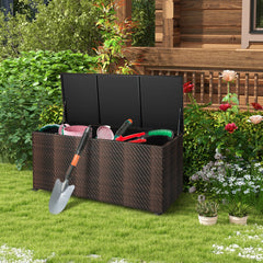 96 Gallon PE Wicker Outdoor Storage Box with 4 Wheels-Brown