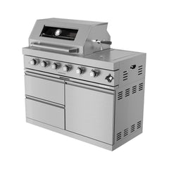 Castelle Flame Amalfi 97-Inch 4-Burner 72K BTU LP Outdoor Kitchen Grill Island With Wine Cooler, Rotisserie, Cabinets, And Granite Countertops (SAK70319)
