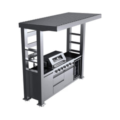 Castelle Flame Amalfi 97-Inch 4-Burner 72K BTU LP Outdoor Kitchen Grill Island With Wine Cooler, Rotisserie, Cabinets, And Granite Countertops (SAK70319)
