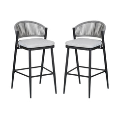 Outdoor Bar Height Metal Frame Counter Stools with Scallop-shaped Backrest & Water-resistant Cushions - Set of 2