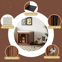 2 in 1 Walnut Dog Crate Nightstand with Storage
