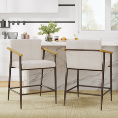 Mid Century Modern Counter Stool Set With Iron Frame