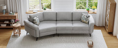 111" Upholstered 3-Seater Sofa with Curved Design and Two Printed Pillows
