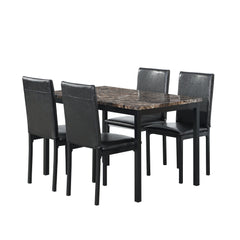 Furniture 5 Piece Metal Dinette Set with Faux Marble Top - Black